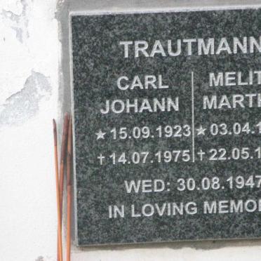 TRAUTMANN Carl Johann 1923-1975 &amp; Melita Martha 1917-1992