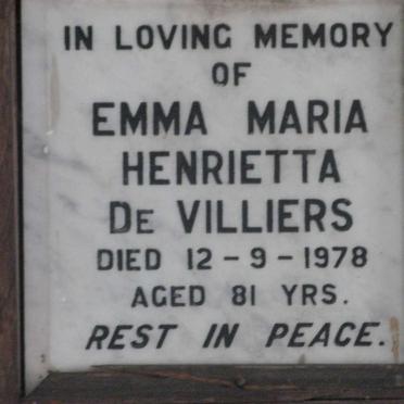 VILLIERS Emma Maria Henrietta, de -1978
