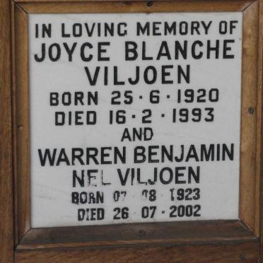 VILJOEN Warren Benjamin Nel 1923-2002 &amp; Joyce Blanche 1920-1993