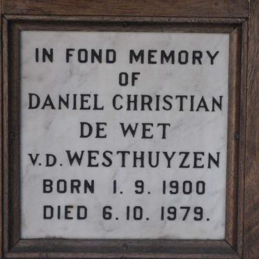 WESTHUYZEN Daniel Christian de Wet, v.d. 1900-1979