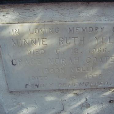 YELL Minnie Ruth -1966, COATES Grace Norah nee YELL -1976