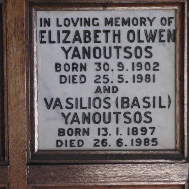 YANOUTSOS Vasilios 1897-1985 &amp; Elizabeth Olwen 1902-1981