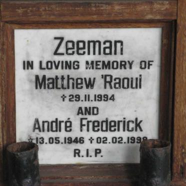 ZEEMAN Matthew Raoul -1994 :: ZEEMAN Andre Frederick 1946-199?