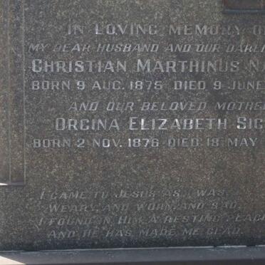 NAGEL Christian Marthinus 1875-1953 &amp; Orgina Elizabeth SIGRI 1876-1954