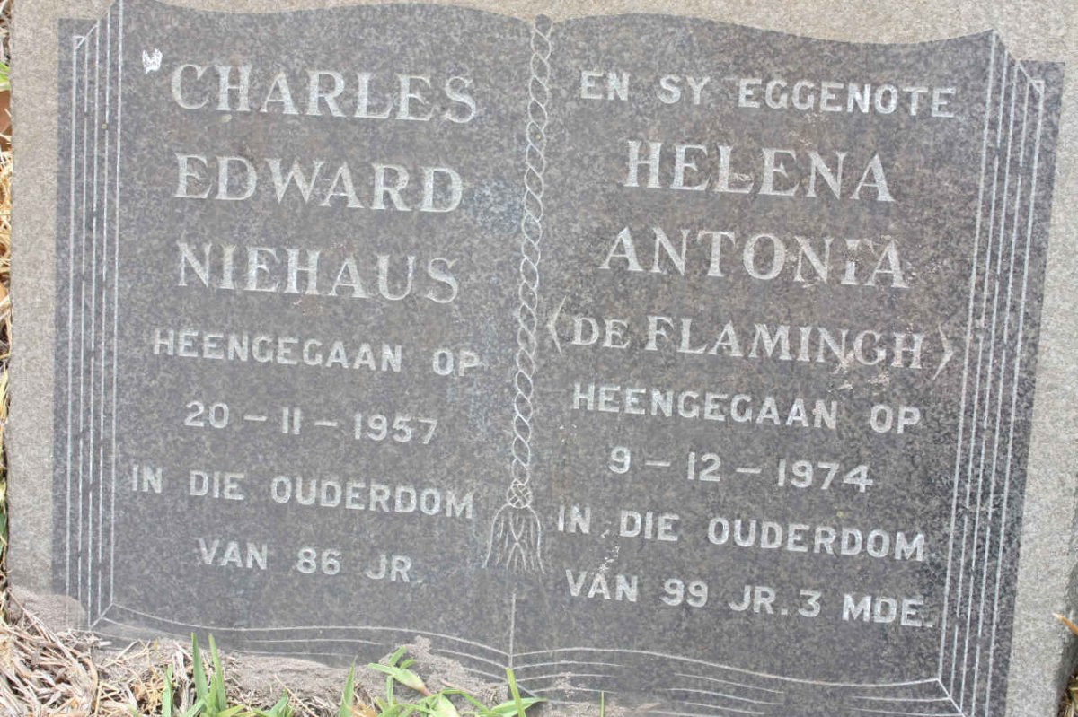 NIEHAUS Charles Edward -1957 &amp; Helena Antonia DE FLAMINGH -1974