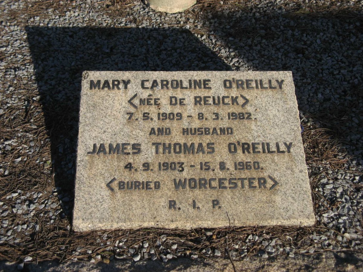 O'REILLY James Thomas 1903-1950 &amp; Mary Caroline DE REUCK 1909-1982