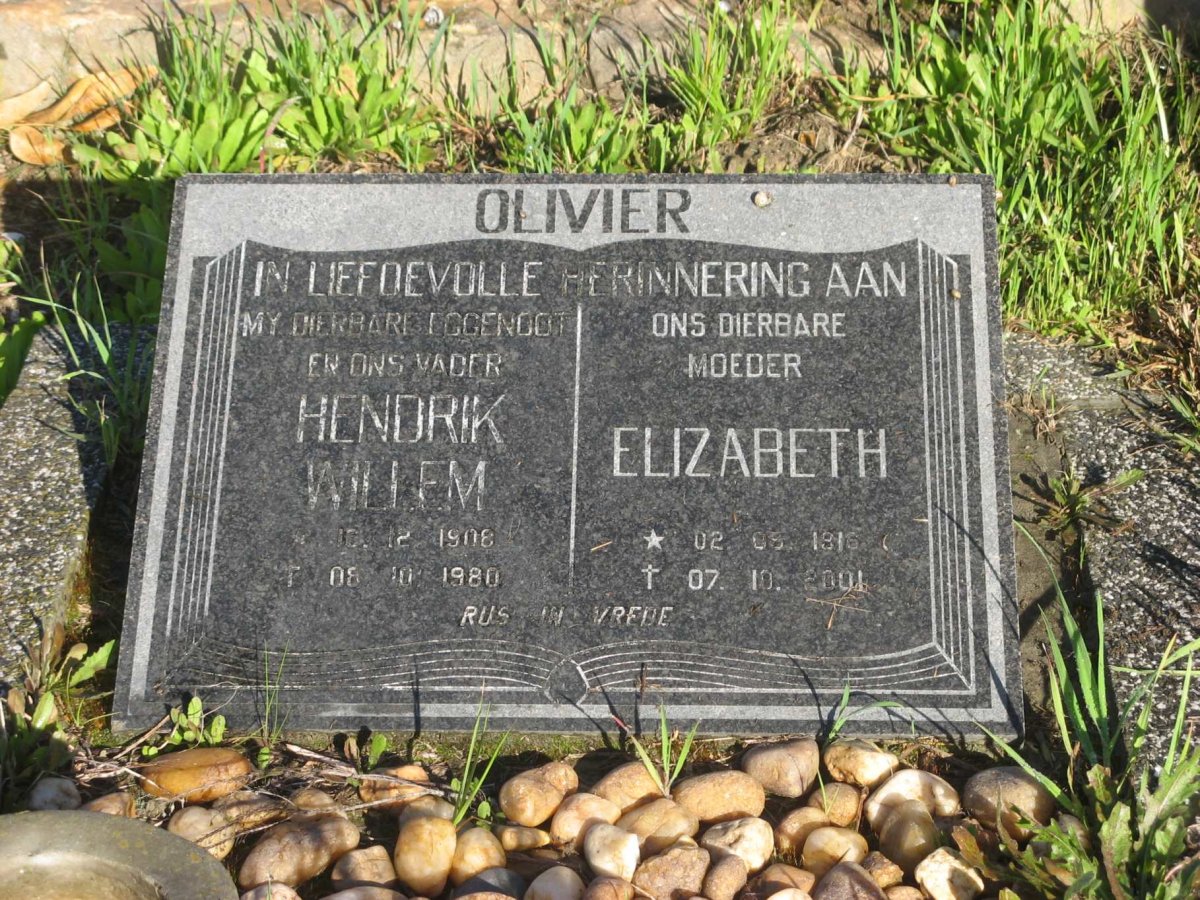 OLIVIER Hendrik Willem 1908-1980 &amp; Elizabeth 1916-2001