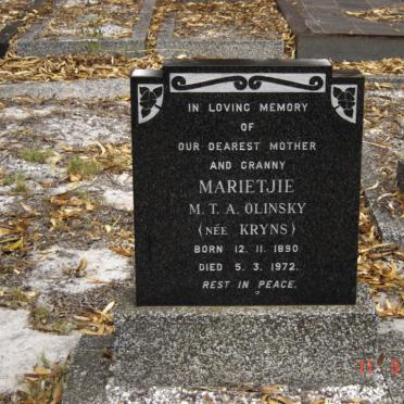 OLINSKY M.T.A. nee KRYNS 1890-1972