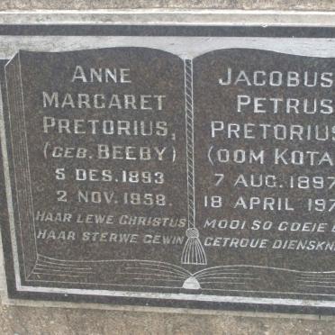 PRETORIUS Jacobus Petrus 1897-1971 &amp; Anne Margaret BEEBY 1893-1958