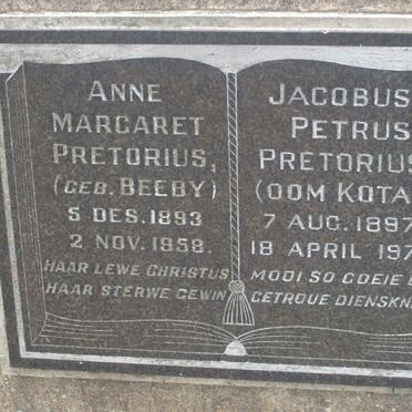 PRETORIUS Jacobus Petrus 1897-1971 &amp; Anne Margaret BEEBY 1893-1958