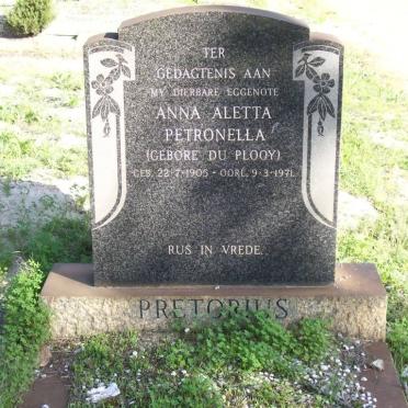 PRETORIUS Anna Aletta Petronella nee DU PLOOY 1905-1971