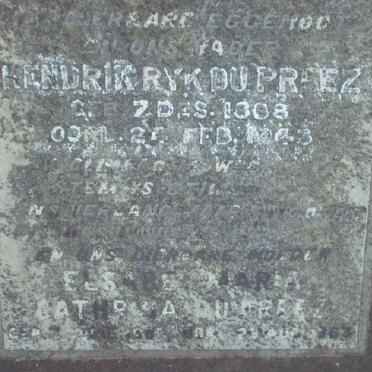 PREEZ Hendrik Ryk, du 1888-1943 &amp; Elsabe Maria Catharina 1987-1963