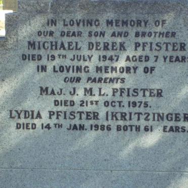 PFISTER J.M.L.  -1975 &amp; Lydia KRITZINGER -1986 :: PFISTER Michael Derek -1947 