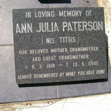 PATERSON Ann Julia nee TITUS 1918-2002