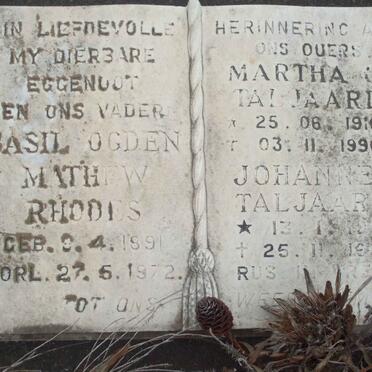 RHODES Basil Ogden Mathew 1891-1972 :: TALJAARD Johannes ?-1936 &amp; Martha C. 1916-1996