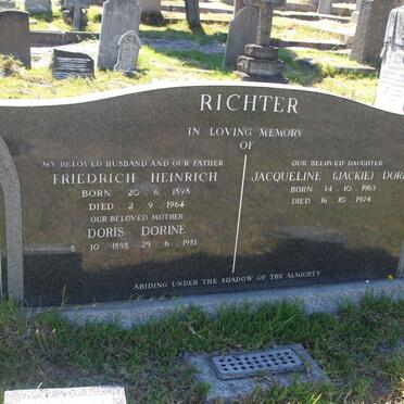 RICHTER Friedrich Heinrich 1898-1964 &amp; Doris Dorine 1898-1981 :: RICHTER Jacqueline Doris 1963-1974