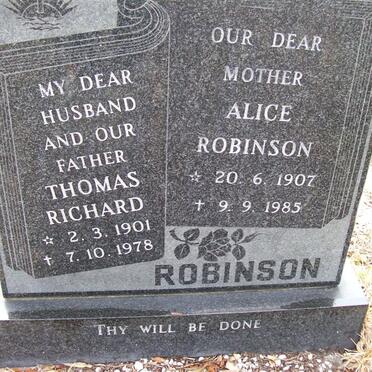 ROBINSON Thomas Richard 1901-1978 &amp; Alice 1907-1985