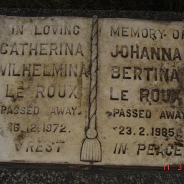 ROUX Catharina Wilhelmina, le -1972 :: LE ROUX Johanna Bertina -1985