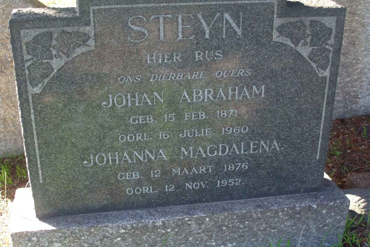 STEYN Johan Abraham 1871-1960 &amp; Johanna Magdalena 1876-1952