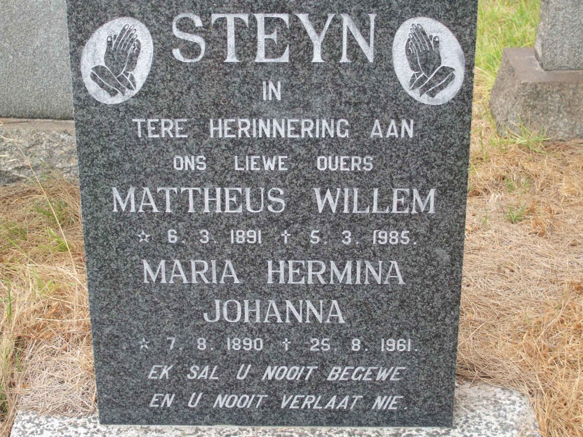 STEYN Mattheus Willem 1891-1985 &amp; Maria Hermina Johanna 1890-1961