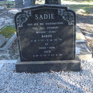 SADIE Jack 1912-1985 &amp; Babsie 1917-1975