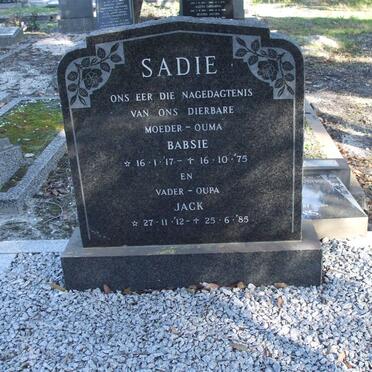 SADIE Jack 1912-1985 &amp; Babsie 1917-1975