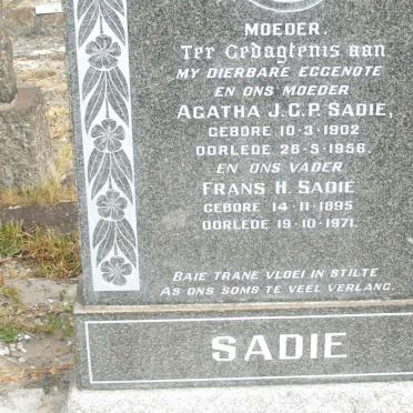SADIE Frans H. 1895-1971 &amp; Agatha J.G.P. 1902-1956