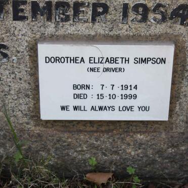 SIMPSON Dorothea Elizabeth nee DRIVER 1914-1999