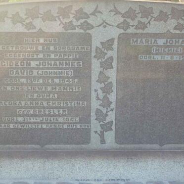 SLABBER Gideon Johannes David -1945 &amp; Jacoba Anna Christina BRESLER -1961 :: SLABBER Maria Johanna -1986