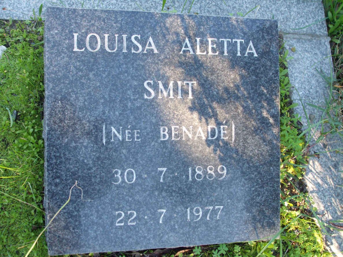 SMIT Louisa Aletta nee BENADE 1889-1977