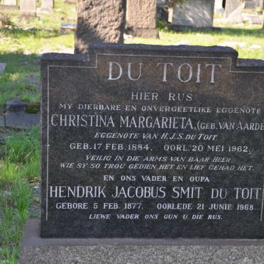 TOIT Hendrik Jacobus Smit, du 1877-1968 &amp; Christina Margarieta VAN AARDE 1884-1962