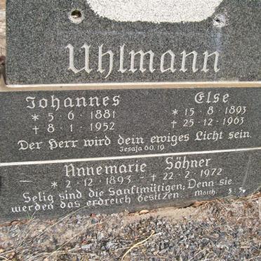 UHLMANN Johannes 1881-1952 &amp; Else 1893-1963 :: SOHNER Annemarie 1893-1972