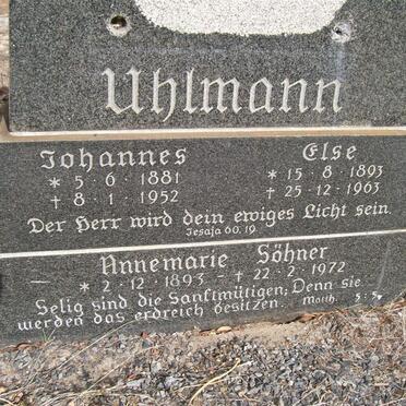 UHLMANN Johannes 1881-1952 &amp; Else 1893-1963 :: SOHNER Annemarie 1893-1972