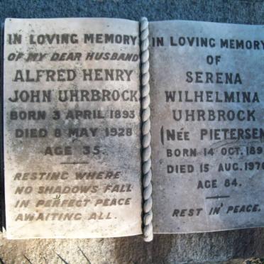 UHRBROCK Alfred Henry John 1893-1928 &amp; Serena Wilhelmina PIETERSEN 1891-1976