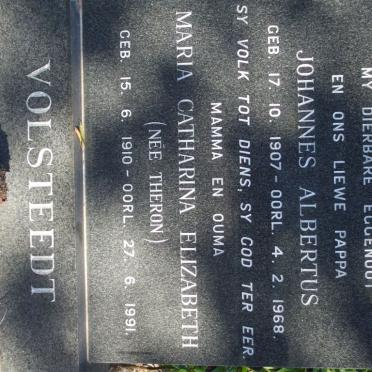VOLSTEEDT Johannes Albertus 1907-1968 &amp; Maria Catharina Elizabeth THERON 1910-1991