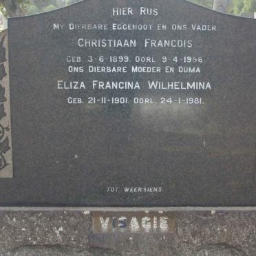 VISAGIE Christiaan Francois 1899-1956 &amp; Eliza Francina Wilhelmina 1901-1981