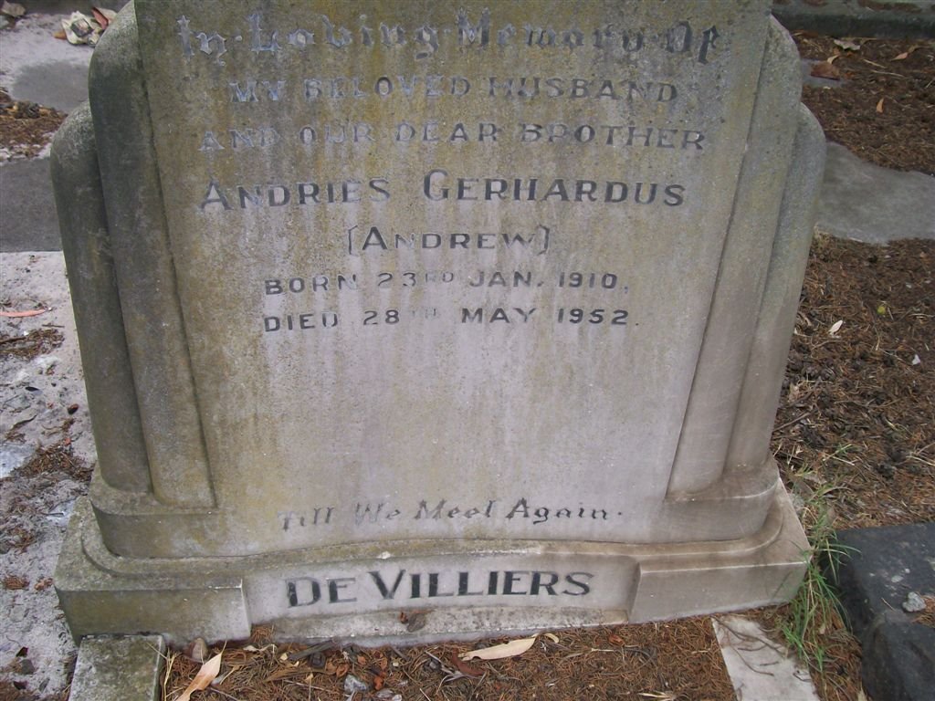 VILLIERS Andries Gerhardus, de 1910-1952