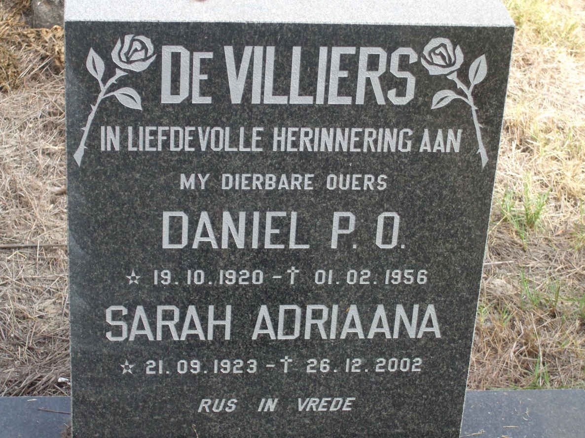 VILLIERS Daniel P.O., de 1920-1956 &amp; Sarah Adriaana 1923-2002