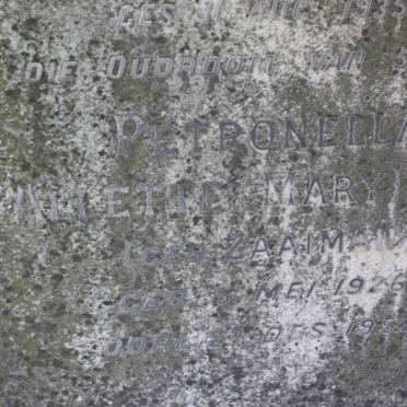 VREY Petronella Alette nee ZAAIMAN 1926-1952