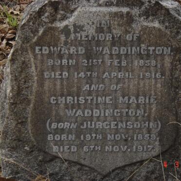 WADDINGTON Edward 1858-1916 &amp; Christine Marie JURGENSOHN 1859-1917