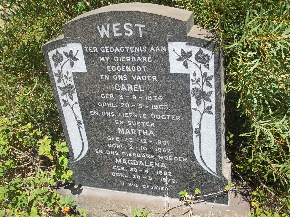 WEST Carel 1876-1963 &amp; Magdalena 1882-1972 :: WEST Martha 1901-1962