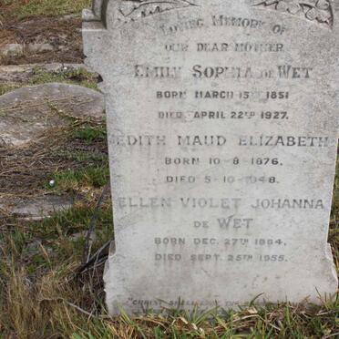 WET Emily Sophia, de 1851-1927 :: DE WET Edith Maud Elizabeth 1876-1948 :: DE WET Ellen Violet Johanna 1864-1955