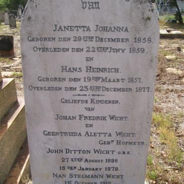 WICHT Hans Heinrich 1857-1877 :: WICHT Janetta Johanna  1858-1859