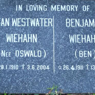 WIEHAHN Benjamin 1911-2007 &amp; Jean Westwater OSWALD 1910-2004