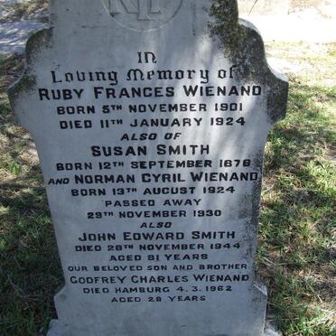 WIENAND Ruby Frances 1901-1924 :: SMITH Susan 1878- :: WIENAND Norman Cyril 1924-1930