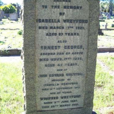 WREYFORD John Edward -1941 &amp; Isabella -1921 :: WREYFORD Ernest George -1935 :: WREYFORD Winifred 1887-1951