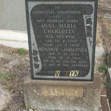 WYK Hendrik Johannes, van 1884-1964 &amp; Anna Maria Charlotta VAN WYK 1890-1956