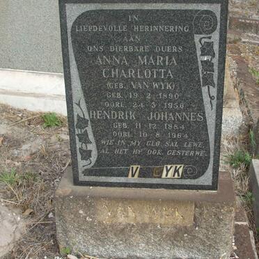 WYK Hendrik Johannes, van 1884-1964 &amp; Anna Maria Charlotta VAN WYK 1890-1956