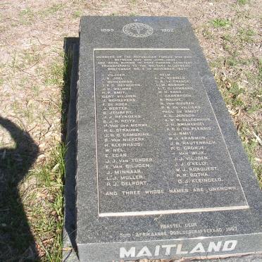 Memorial : Members of Republican Forces buried at Fort Knokke 1899-1902
