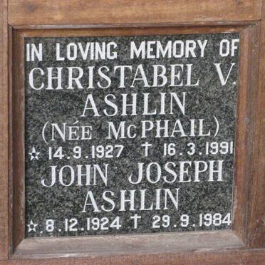 ASHLIN John Joseph 1924-1984 &amp; Cristabel V. McPHAIL 1927-1991